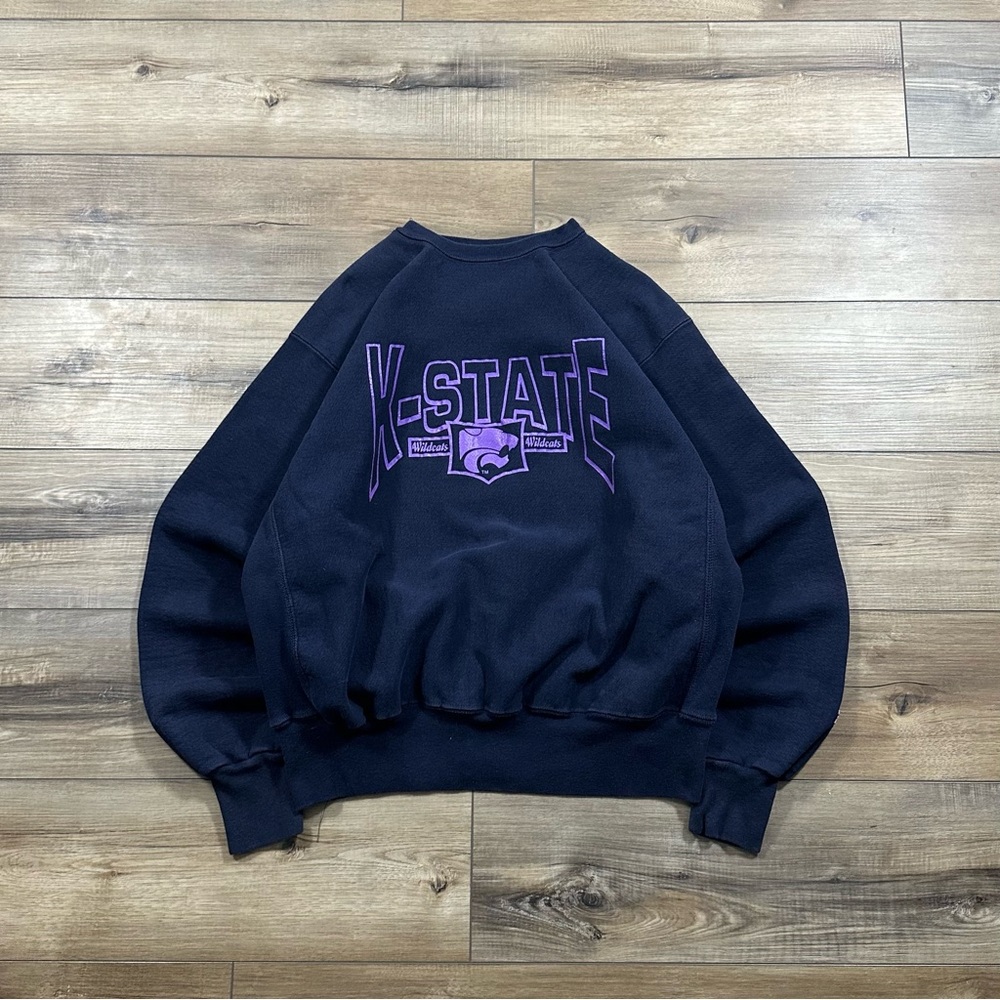 Vintage 90s MV Sport Pro Weave Made in USA Kansas State Crewneck